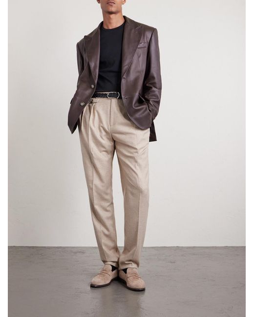 Brunello Cucinelli Brown Full-Grain Leather Blazer for men