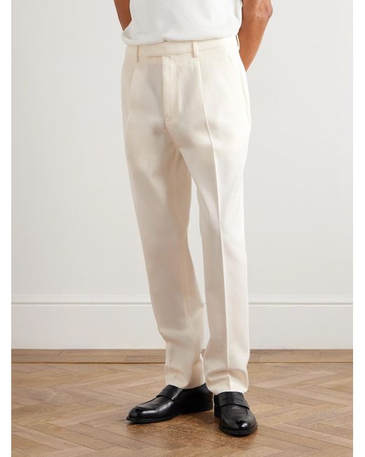 Zegna Natural Straight-Leg Cotton And Wool-Blend Trousers for men