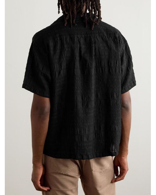 mfpen Black Stretch-Cotton And Linen-Blend Seersucker Shirt for men
