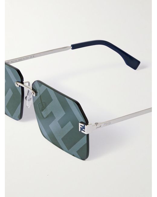 Fendi Sky silberfarbene Sonnenbrille mit eckigem Rahmen in Blue für Herren