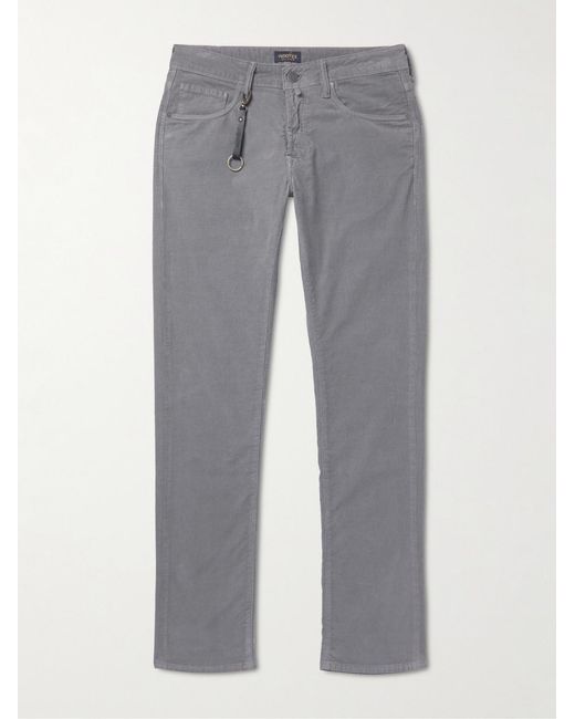 Slowear Gray Slim-Fit Stretch Cotton-Blend Corduroy Trousers for men