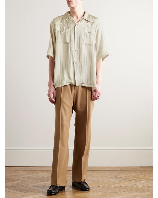 Needles Natural Camp-Collar Logo-Embroidered Striped Georgette Western Shirt for men