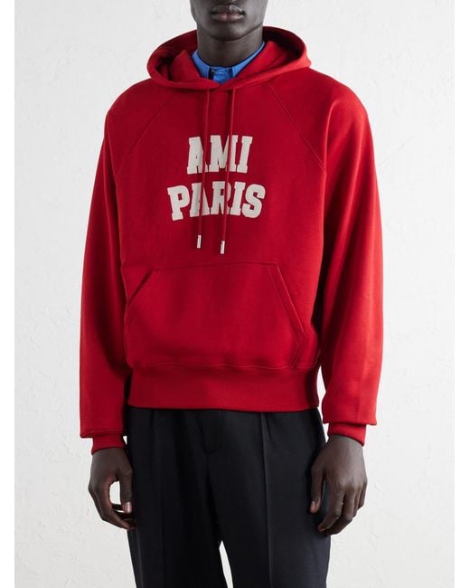 AMI Logo-Embroidered Organic Cotton-Fleece Hoodie for men