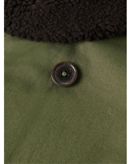 Universal Works Green Reversible Double-Breasted Sherpa-Trimmed Cotton-Twill Jacket for men