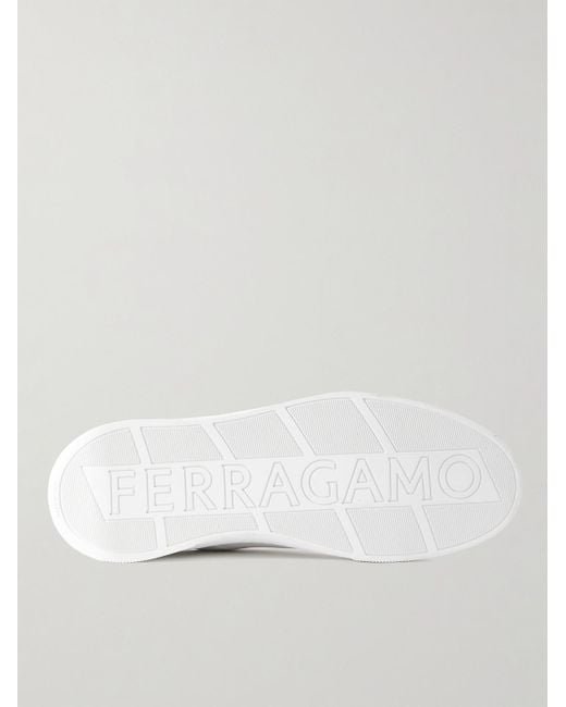 Ferragamo White Cube Logo-embroidered Leather Sneakers for men