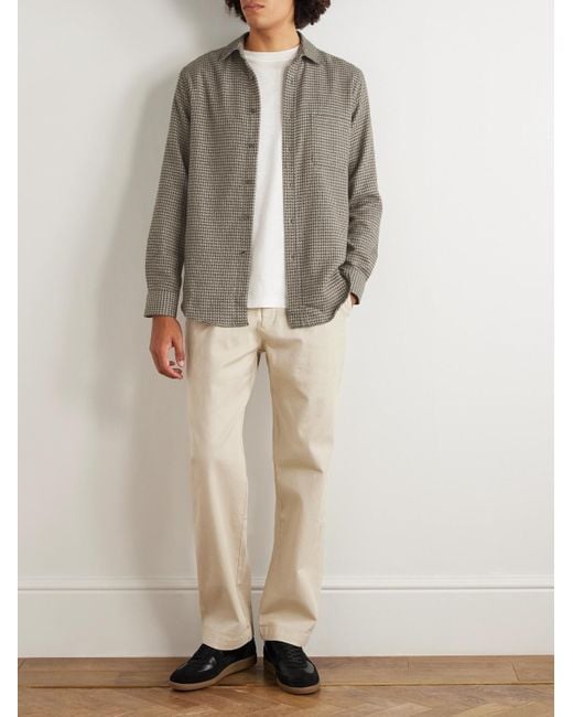 Portuguese Flannel Gray Houndstooth Organic Cotton Shirt for men