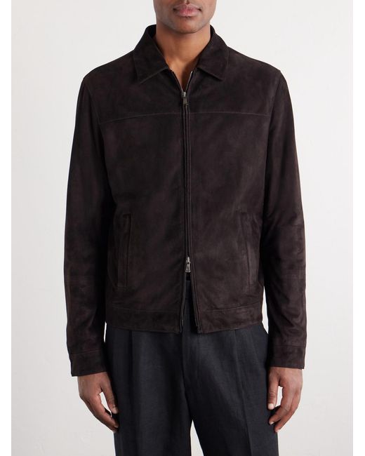Thom Sweeney Black Suede Bomber Jacket for men