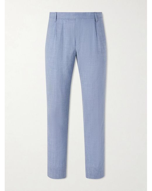 Mr P. Blue Straight-Leg Pleated Wool, Silk And Linen-Blend Suit Trousers for men