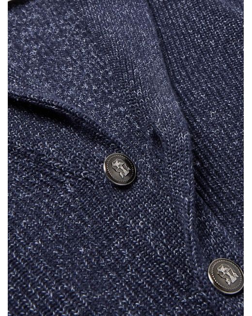 Brunello Cucinelli Blue Shawl-collar Cotton And Linen-blend Cardigan for men