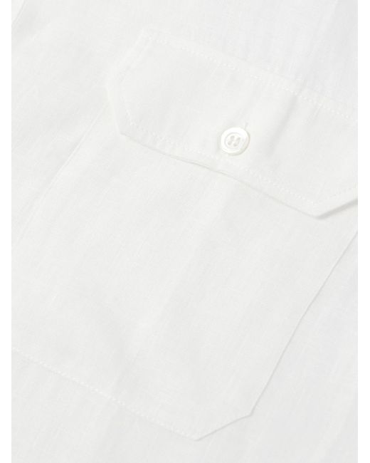 Brunello Cucinelli White Camp-collar Linen Shirt for men