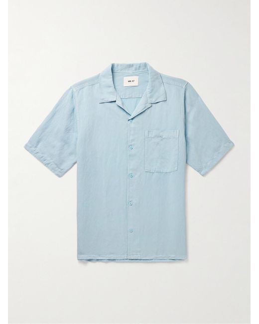 NN07 Blue Julio 5028 Convertible-collar Linen And Tm Lyocell-blend Shirt for men