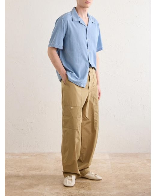NN07 Blue Julio Ss 5765 Camp-Collar Cotton Chambray Shirt for men