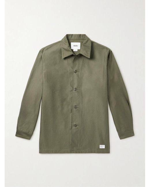Logo-Appliquéd Cotton-Twill Shirt di (w)taps in Green da Uomo