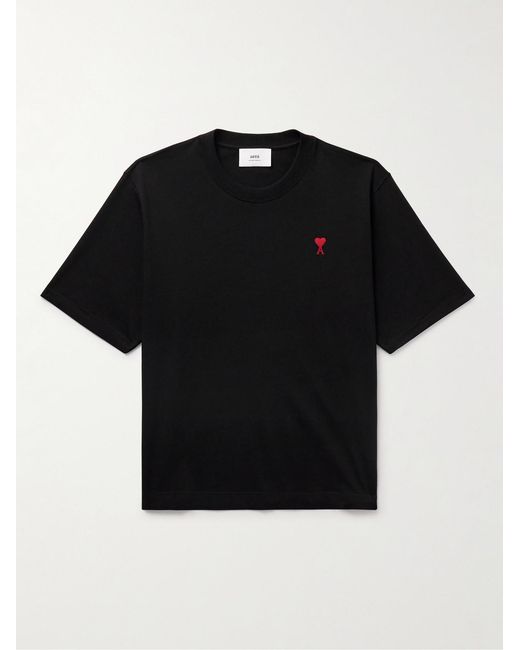 AMI Black Logo-Embroidered Organic Cotton-Jersey T-Shirt for men