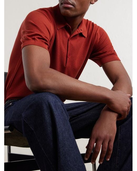 John Smedley Red Roth Sea Island Cotton Polo Shirt for men