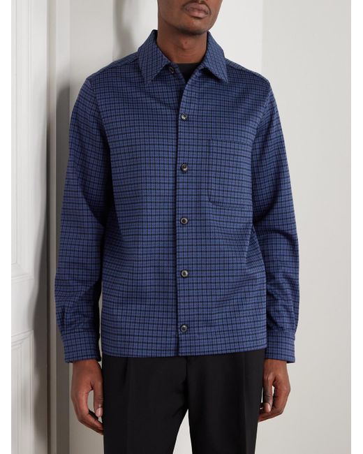 Paul Smith Blue Houndstooth Cotton-blend Shirt for men