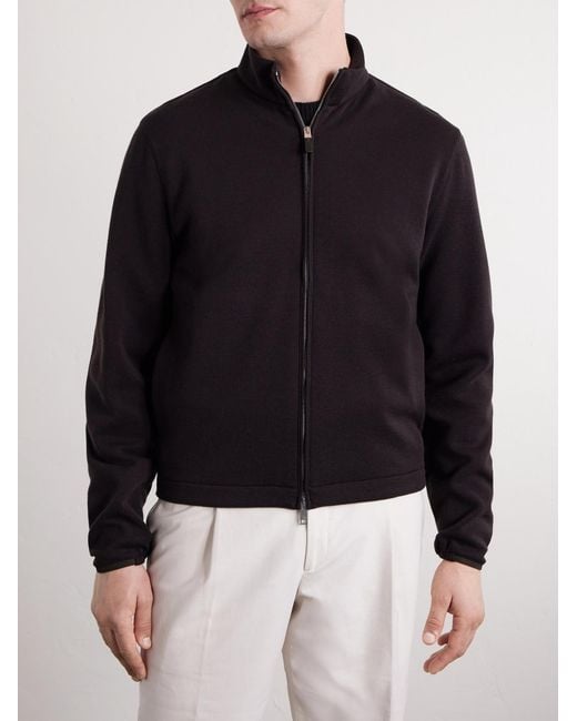 Zegna Blue Honeycomb-Knit Cotton, Wool And Silk-Blend Zip-Up Sweater for men