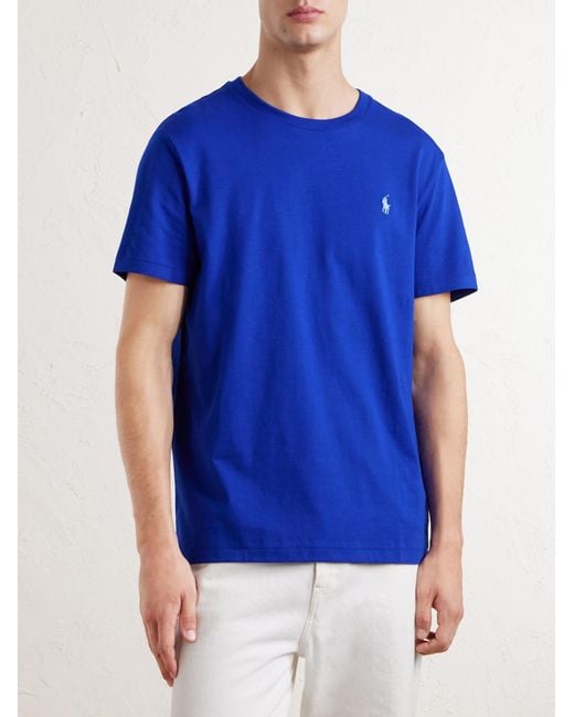 Polo Ralph Lauren Blue Logo-Embroidered Cotton-Jersey T-Shirt for men
