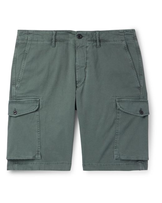 Incotex Green Straight-Leg Textured Cotton-Blend Cargo Shorts for men