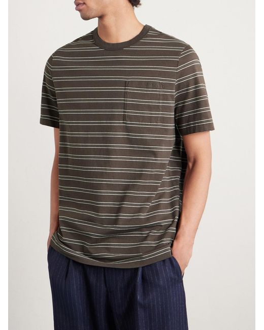 A.P.C. Gray Logo-Embroidered Striped Organic And Recycled Cotton-Jersey T-Shirt for men