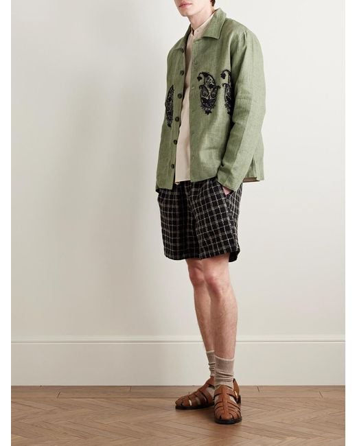Kartik Research Green Embellished Linen Overshirt for men