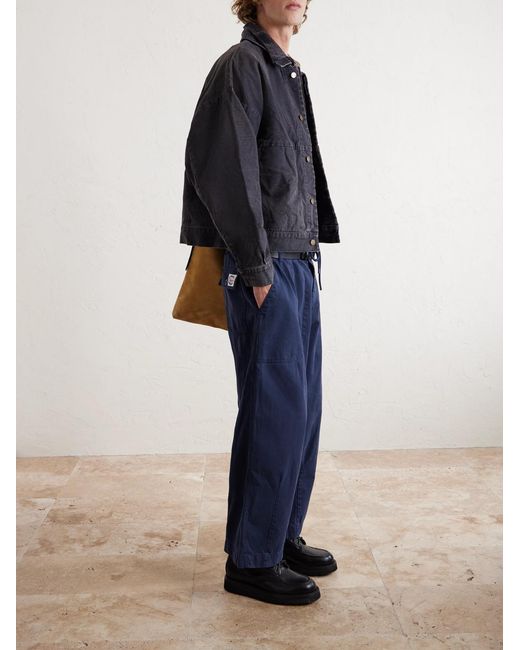 CHERRY LA Blue Parachute Wide-Leg Herringbone Cotton Trousers for men