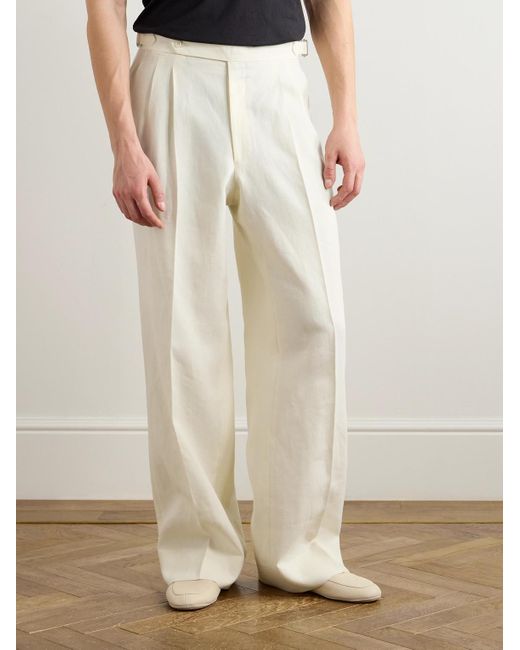 STÒFFA White Straight-Leg Pleated Linen-Canvas Trousers for men