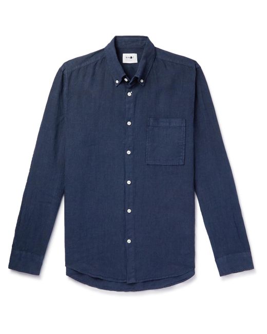 NN07 Arne Button-down Collar Linen Shirt in Blue for Men | Lyst