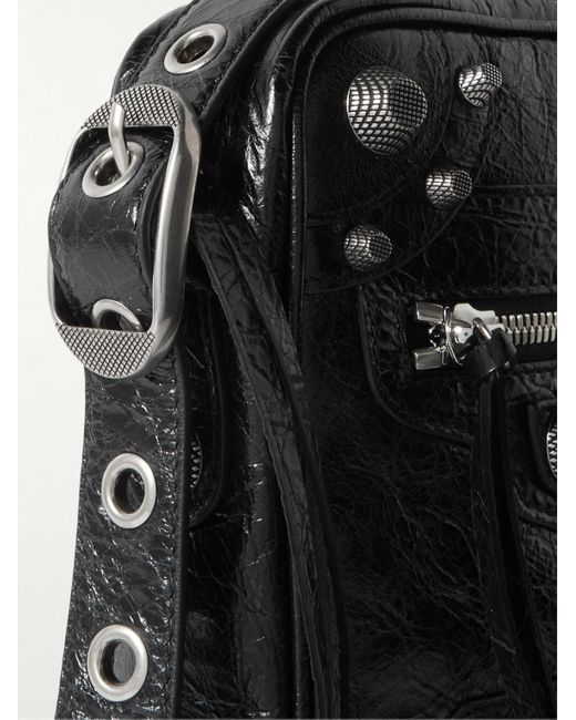 Balenciaga Black Le Cagole Embellished Textured-Leather Messenger Bag for men