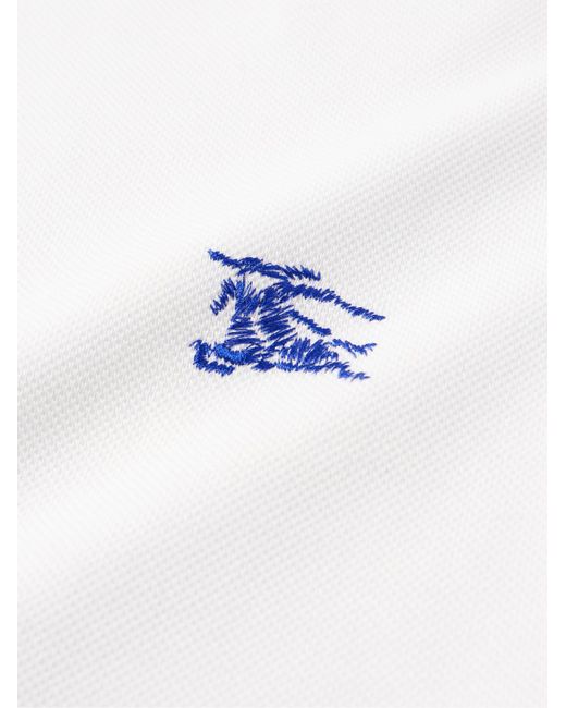 Polo in cotone piqué con logo ricamato di Burberry in White da Uomo