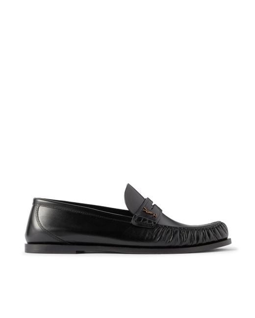 Saint Laurent Black Laurent Logo-Embellished Leather Penny Loafers for men