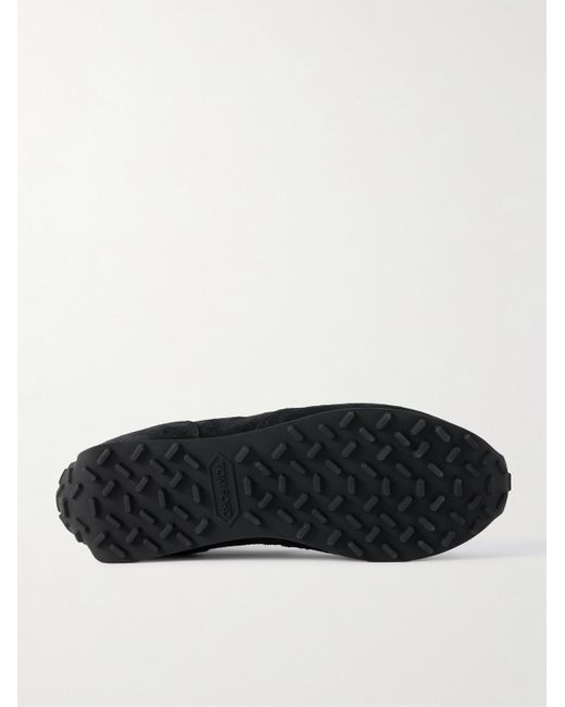 Tom Ford Black Mesh And Leather-Trimmed Suede Sneakers for men