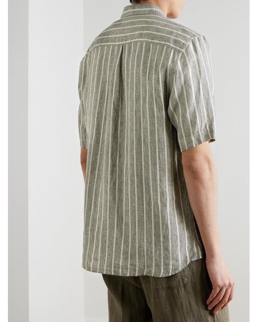 Sunspel Green Striped Linen Shirt for men