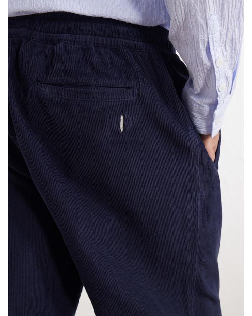 Folk Blue Drawcord Assembly Straight-Leg Brushed Cotton Trousers for men