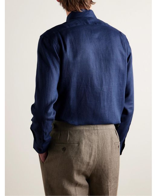 Camicia in lino con collo alla francese Bridford di Favourbrook in Blue da Uomo
