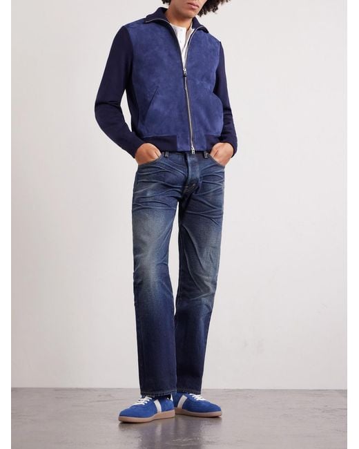 Tom Ford Blue Slim-fit Merino Wool-blend And Suede Bomber Jacket for men