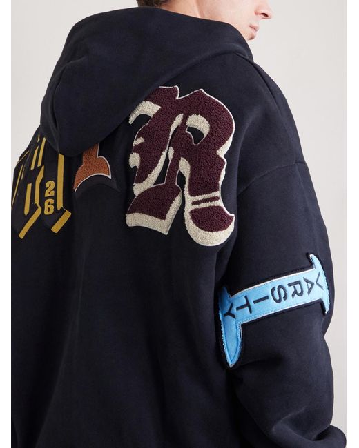 Amiri Blue Varsity Patch Oversized Logo-Appliquéd Printed Cotton-Blend Jersey Hoodie for men