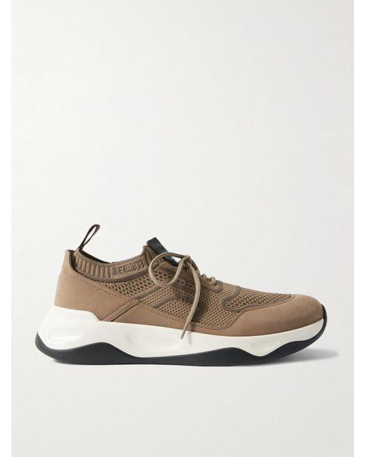 Berluti White Shadow Nubuck-Trimmed Stretch-Knit Sneakers for men