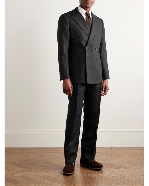 J. Mueser Black Waverly Slim-fit Double-breasted Linen Suit Jacket for men