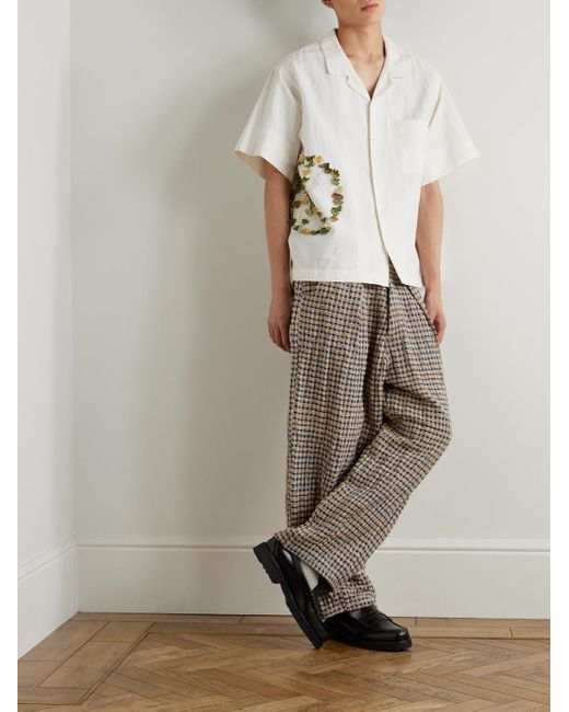 STORY mfg. Natural Greetings Oversized Camp-collar Appliquéd Organic Cotton Shirt for men