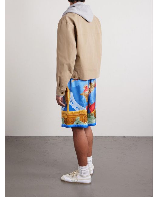 Versace Blue Affresco Printed Silk-Twill Shorts for men
