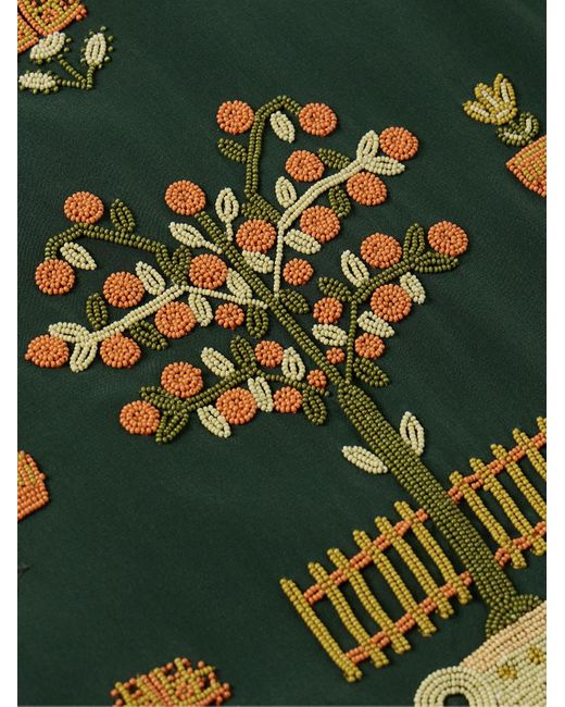 Bode Green Paddock Bead-embellished Silk-crepe Shirt for men