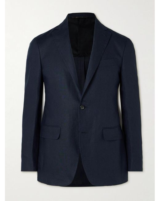 Canali Blue Kei Slim-fit Linen Suit Jacket for men