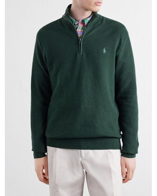 Polo Ralph Lauren Green Logo-Embroidered Cotton-Piqué Half-Zip Sweater for men