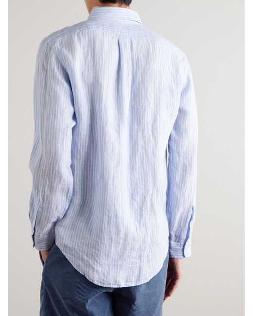 Polo Ralph Lauren Blue Button-Down Collar Striped Linen Shirt for men