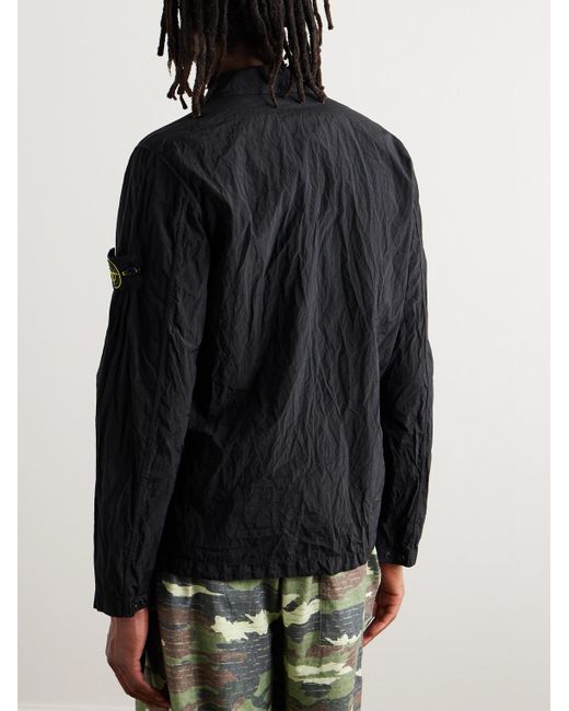 Stone Island Stückgefärbte Hemdjacke aus Reps-ECONYL®-Nylon in Knitteroptik mit Logoapplikation in Black für Herren