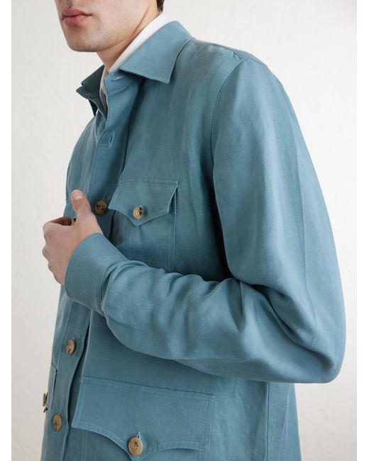 Rubinacci Blue Safari Overshirt for men