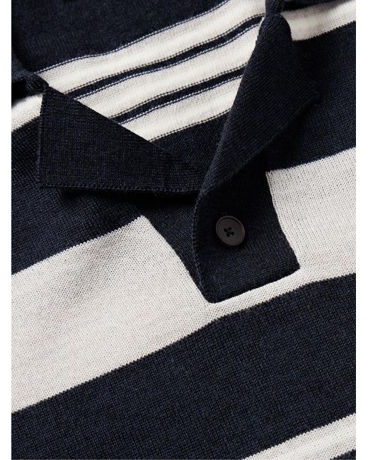 Mr P. Blue Camp-Collar Striped Merino Wool Polo Shirt for men