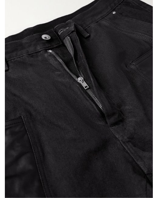 Rick Owens Black Stefan Straight-leg Leather And Denim Shorts for men