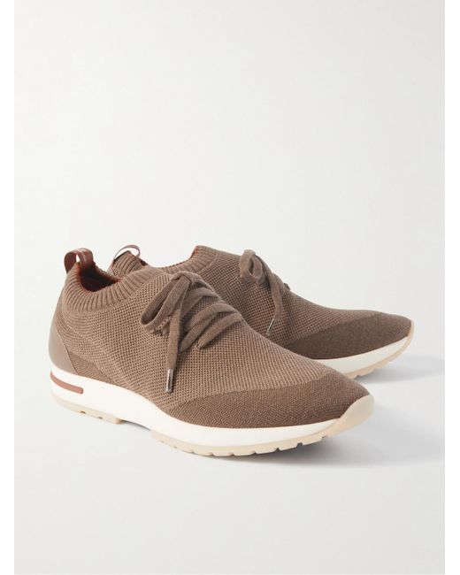 Loro Piana Brown 360 Flexy Walk Leather-Trimmed Wish Wool Sneakers for men